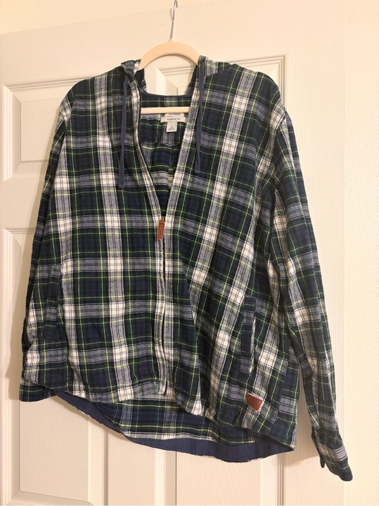 L.L. Bean Jackets & Blazers - L.L. Bean Hooded Plaid Zip Jacket in Navy, White & Green